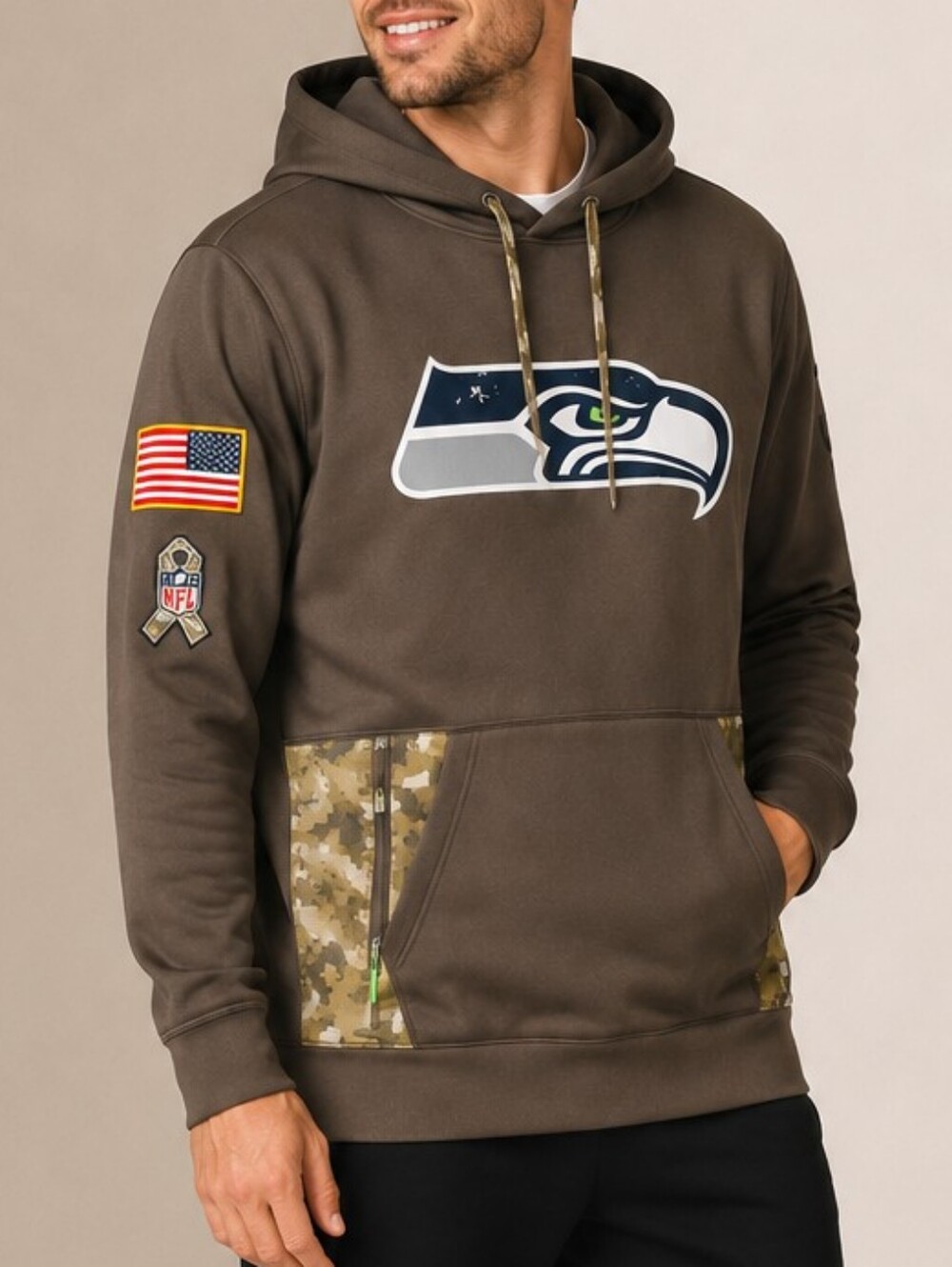 Nike Seattle Seahawks Salute to Service Olive Therma Pullover Hoodie Size Large